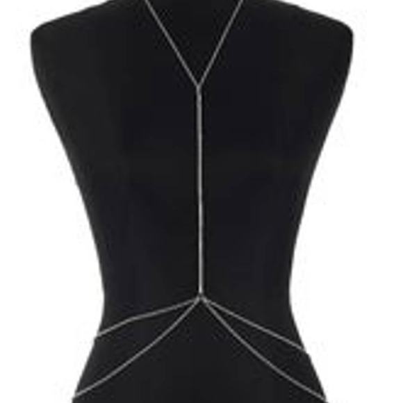 NEW Necklace Belt Sexy Body Harness Chain Clear Rhinestone Bodycon Gold m20 - Picture 1 of 4